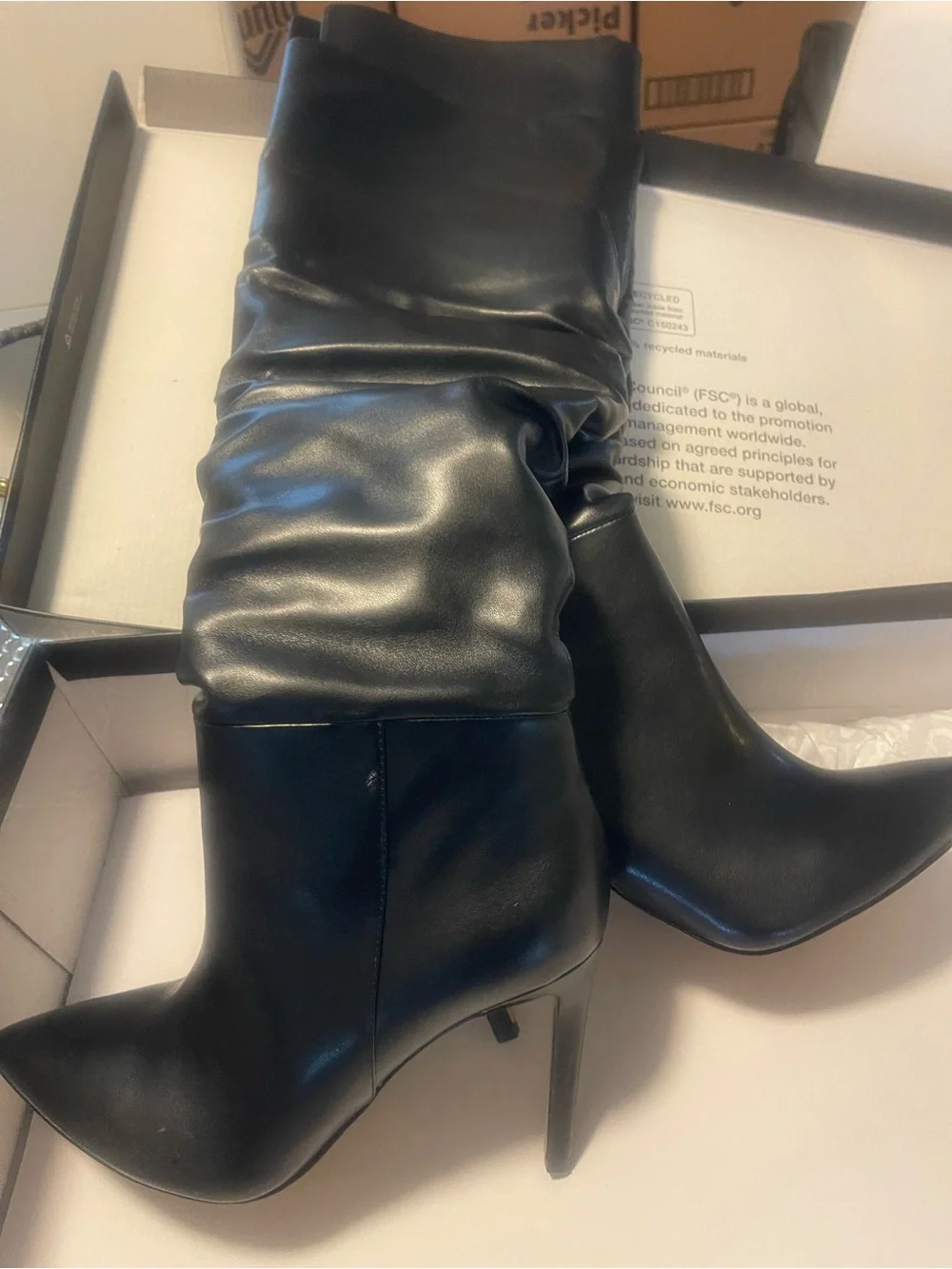 Black High Heel Slouch Boots - Women's Fashion Boot